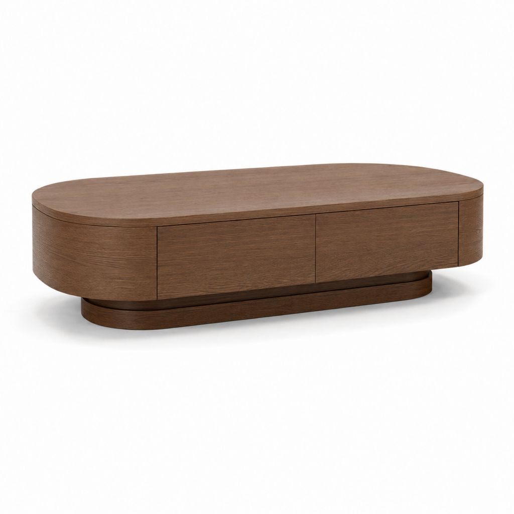 Ovaler Tisch aus Holz mit 3 Schubladen, braune Nussbaum, 120 × 60 × 38 cm