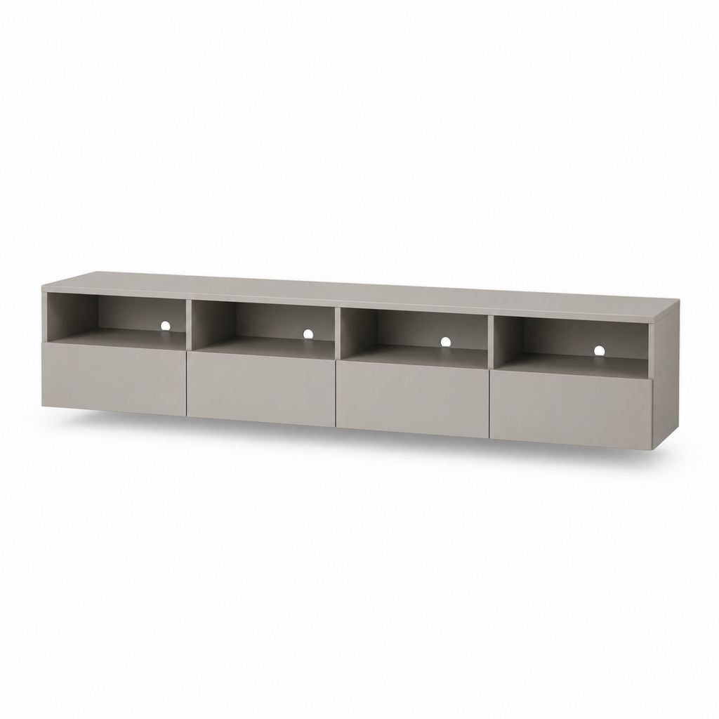TV-Lowboard aus paneel melaminischer Turtle mit 4 offenen Räumen und 4 Klapptüren, 240 × 40 × 50 cm
