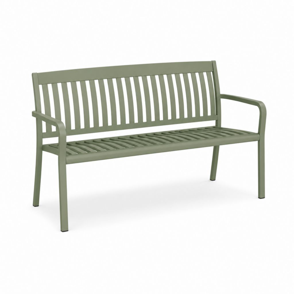 3-Sitz Gartenbank aus grünem Stahl Salbei, 120 × 55 × 85 cm