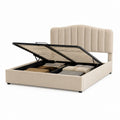 Doppelbett Container 180 × 200 cm beige Polyester mit Lattennetz und gepolstertem Kopfteil