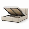 Doppelbett gepolsterter Behälter beige 160 × 200 cm mit Lattennetz, rechteckiger Kopfteil und Kolbenöffnung