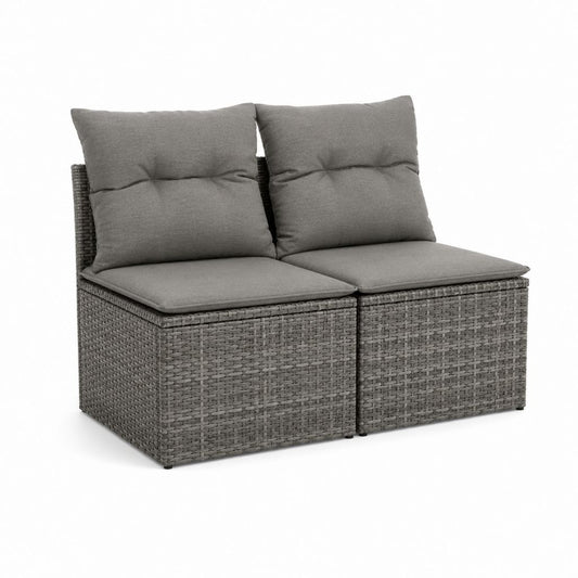 Modulares Sofa aus Garten mit 2 Sitzen in grauem Polyrattan mit anthrazitgrauen Kissen, 120 × 65 × 82 cm