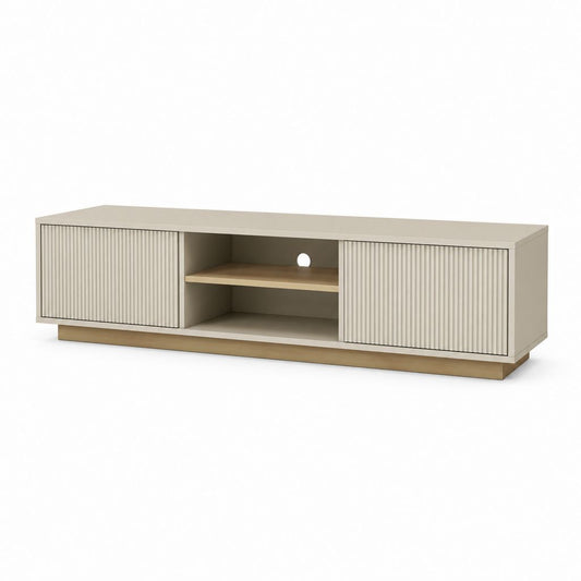 Mobile TV-Port niedrig in MDF und schrubben mit 2 Schiebetüren, Regal und Kabeldurchführung, Grauge und Eiche natur, 160 × 40 × 55 cm