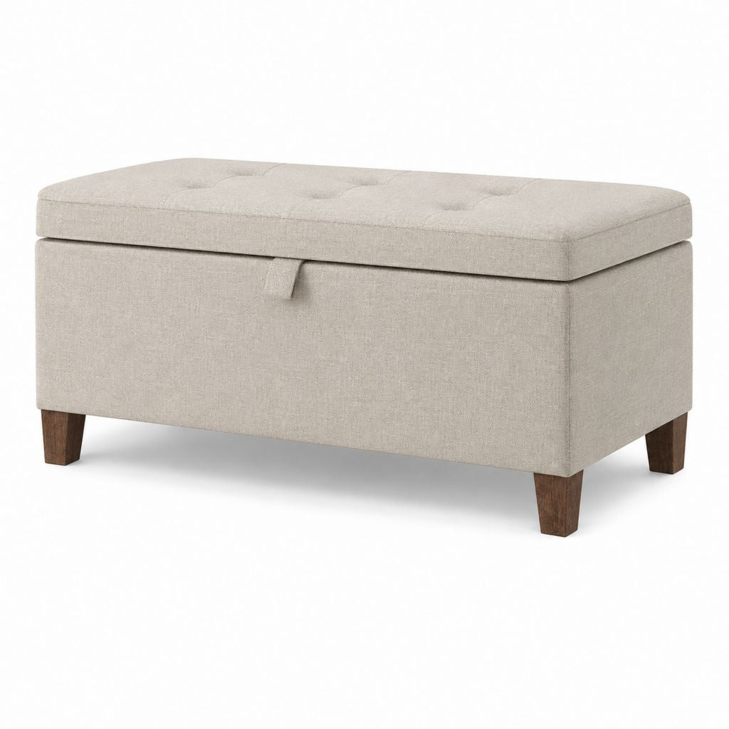Bänke mit rechteckigem Polyester-Gepolster mit gestepptem Deckel und Beine aus Holz, 80 × 40 × 48 cm