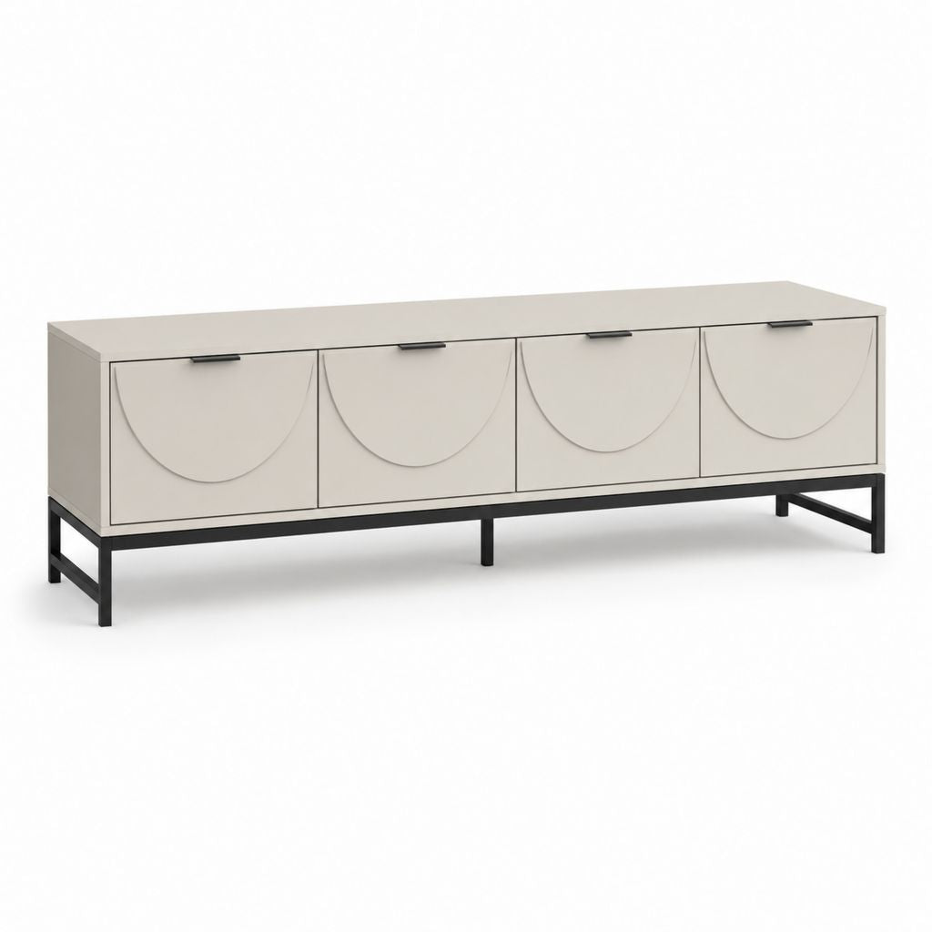 Mobile TV-Anschluss mit 4 Türen aus MDF, Spanplatte und Stahl, beige und schwarz, 160 × 40 × 60 cm