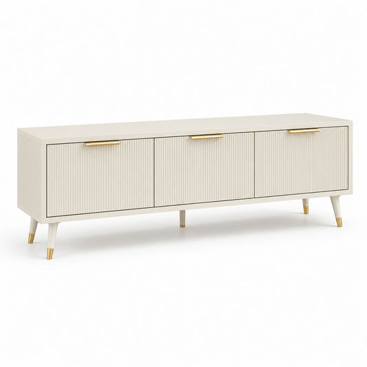 TV-Lowboard aus MDF und Spanplatten, 3 Türen, Elfenbein und Gold, 180 × 40 × 70 cm