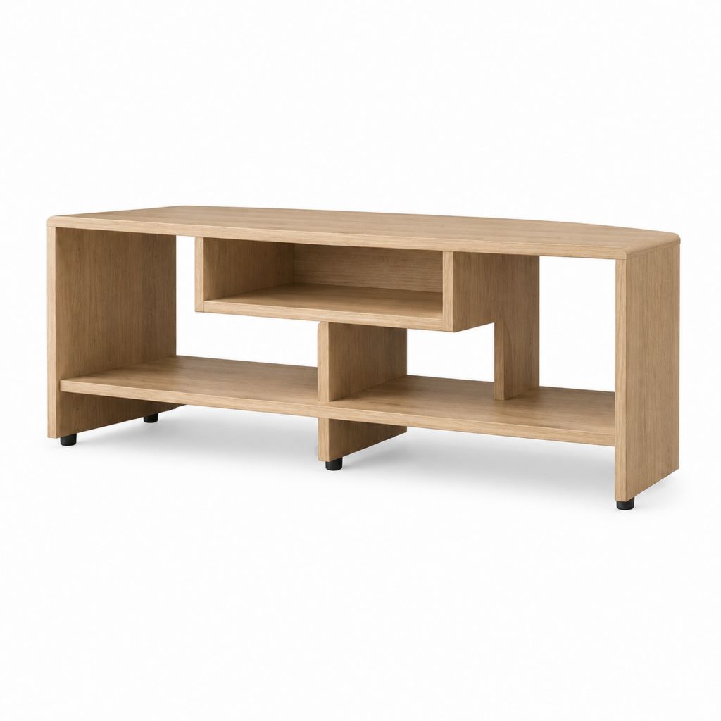 Mobile TV-Port niedrig in MDF Eiche Effekt mit offenen Räumen, Eiche natur, 120 × 40 × 55 cm
