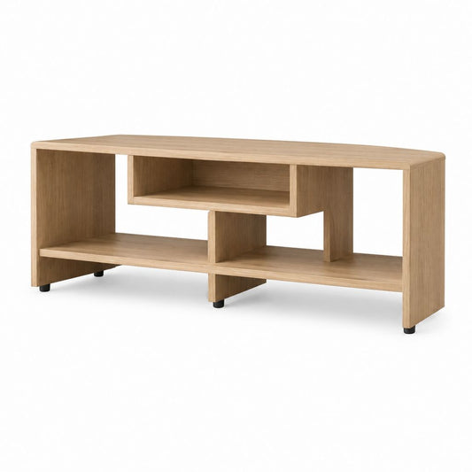 Mobile TV-Port niedrig in MDF Eiche Effekt mit offenen Räumen, Eiche natur, 120 × 40 × 55 cm
