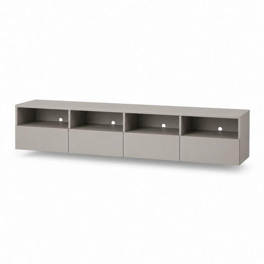 TV-Lowboard aus paneel melaminischer Turtle mit 4 offenen Räumen und 4 Klapptüren, 240 × 40 × 50 cm