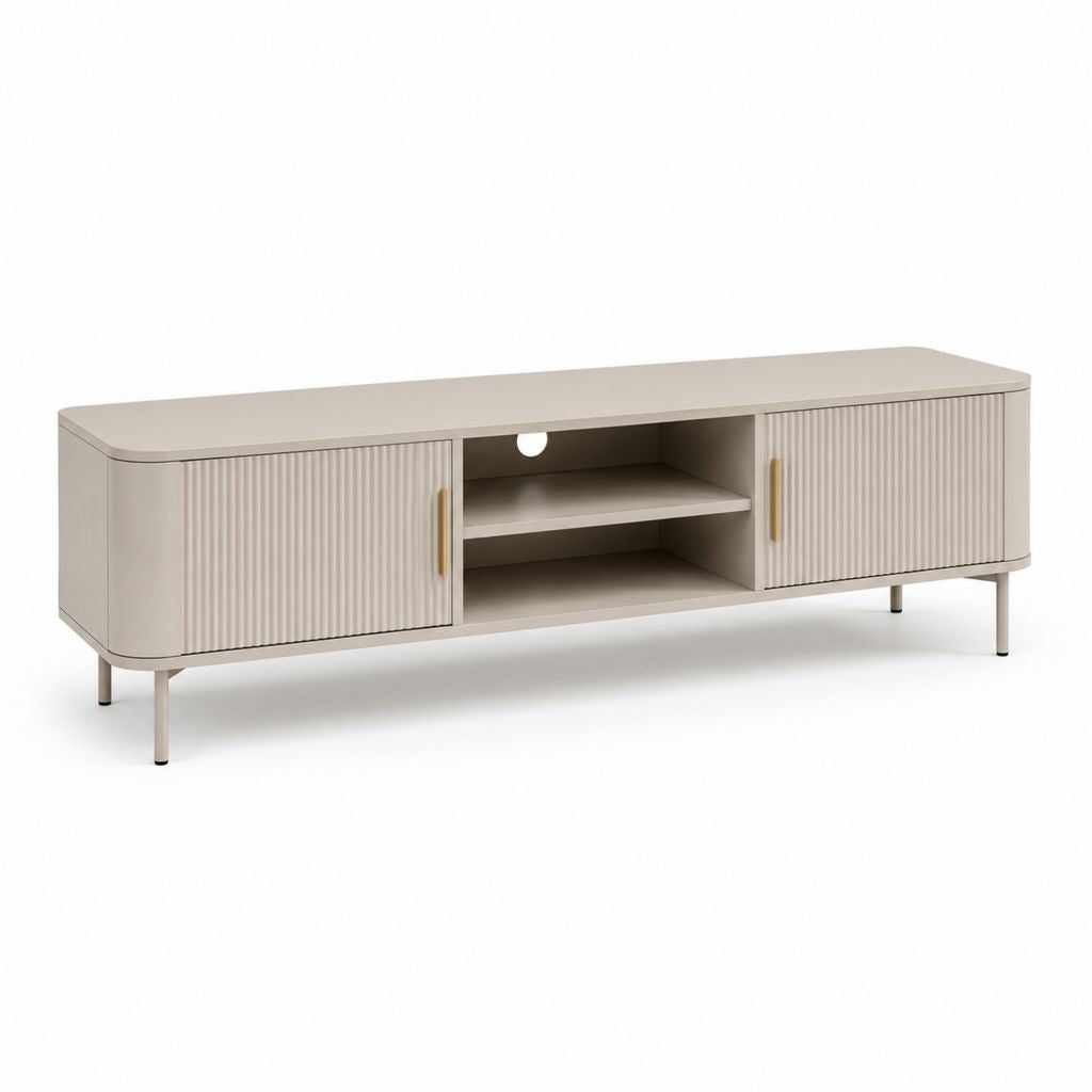 TV-Lowboard aus MDF und Stahl mit 2 Rillen und 2 offenen Regalen