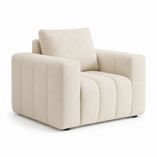 Gepolsterter Sessel aus Bouclé-Creme-Gewebe mit Armlehnen, 105 × 95 × 85 cm