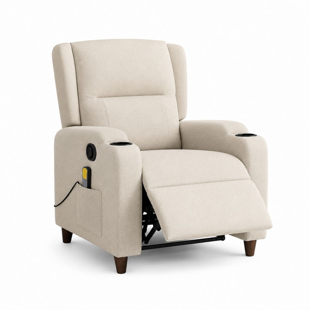 Elektrischer Sessel aus Polyester beige mit 2 Becherhaltern, 90 × 98 × 105 cm